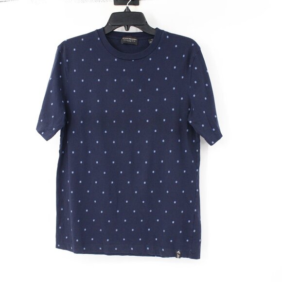 Scotch & Soda Shirt Men Small Blue butterfly print Cotton Short Sleeve Crew Neck - Picture 1 of 12